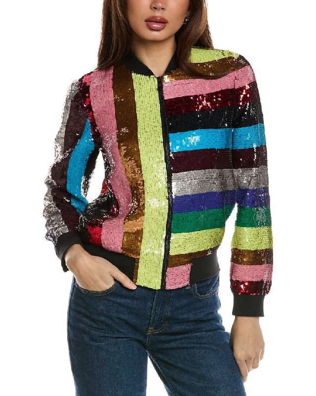 Alice + Olivia Lonnie Varisty Jacket Collared Jacket Crew Neck Jacket Turtle Neck Jacket Alice + Olivia Lonnie Varisty Jacket Collared Jacket Crew Neck Jacket Turtle Neck Jacket