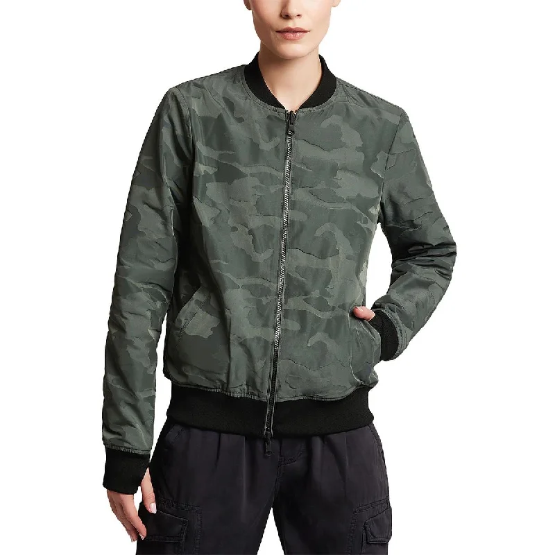 Womens Camouflage Reversible Bomber Jacket Welt Pockets Slit Pockets Flap Pockets