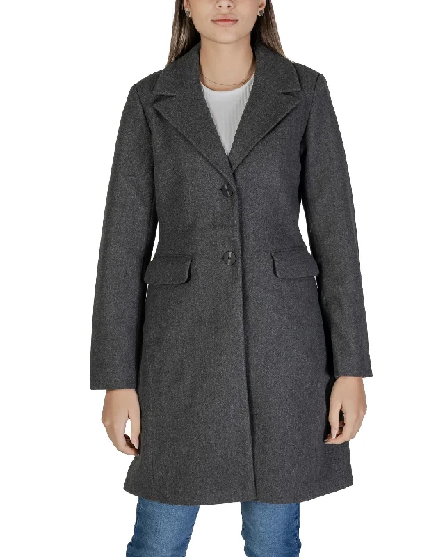 Only Classic Button-Front V-Neck Coat with Pockets Denim Leather Suede