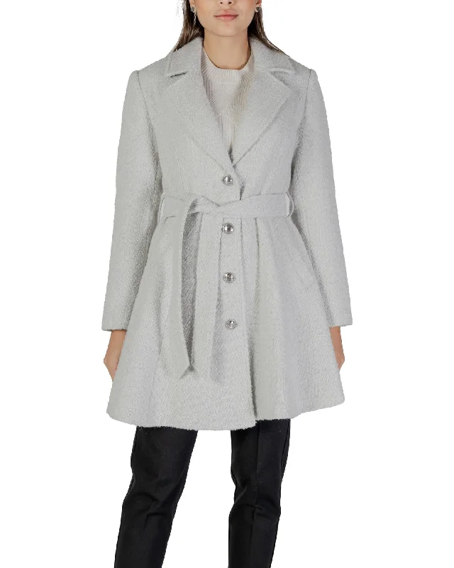 Guess Low-Cut V-Neck Buttoned Coat Welt Pockets Slit Pockets Flap Pockets