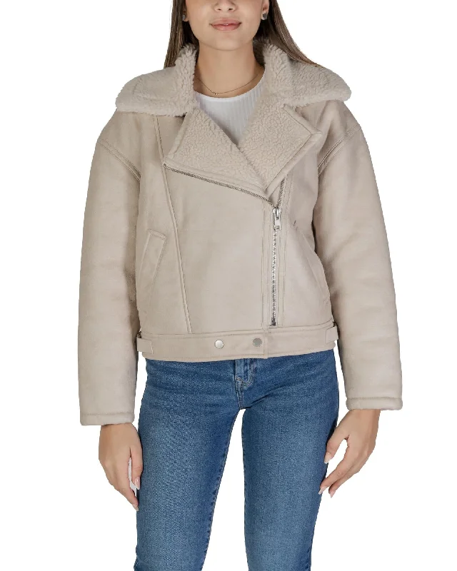 Vila Clothes Faux Leather V-Neck Long Sleeve Coat with Front Pockets Boat Shawl Notched