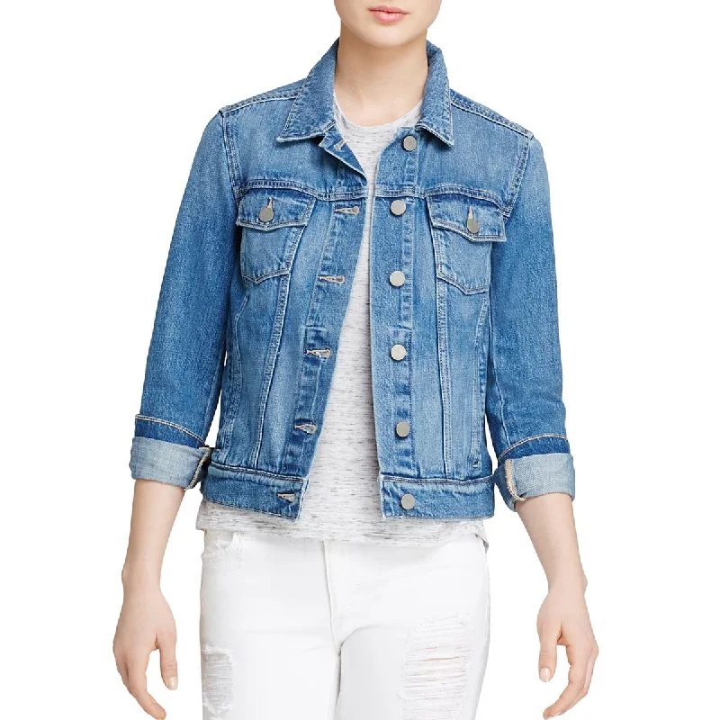 Womens Medium Wash Fall Denim Jacket Satin Fabric Silk Fabric Chiffon Fabric