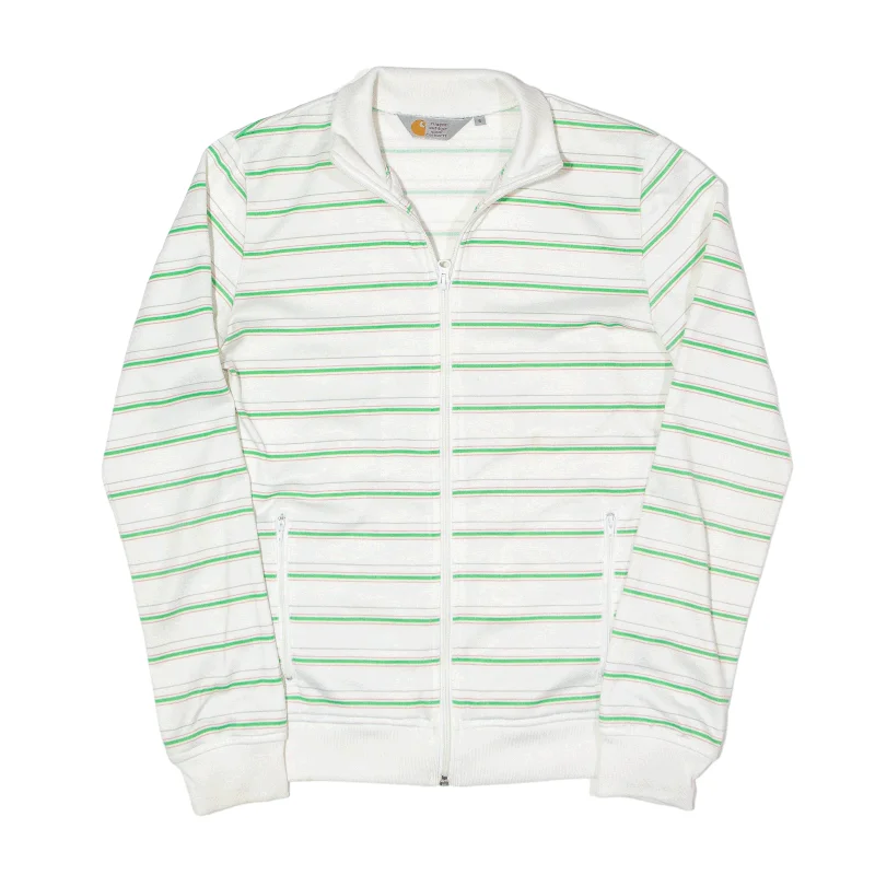 CARHARTT Track Jacket White Striped Womens S Trench Coat Raincoat Waterproof Jacket