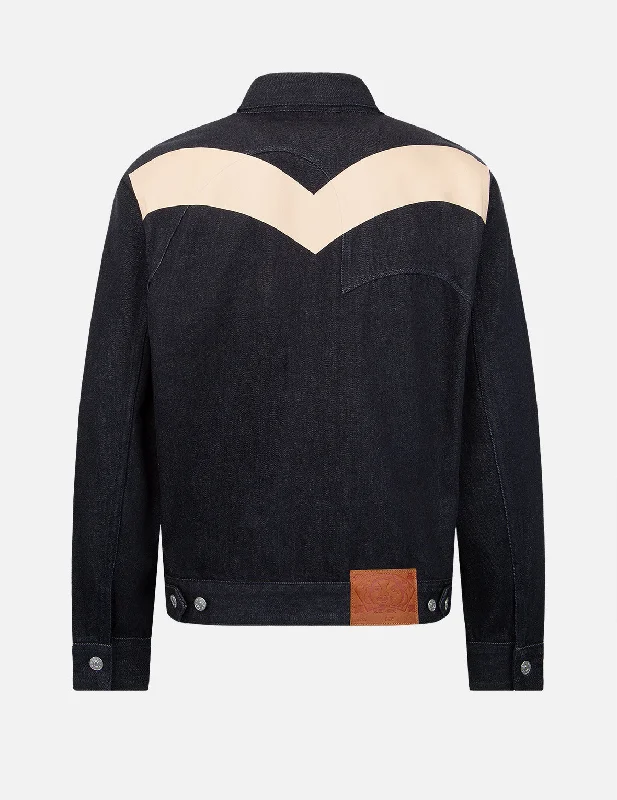 Daicock Print Denim Jacket Notch Collar Peter Pan Collar Cowl Neck
