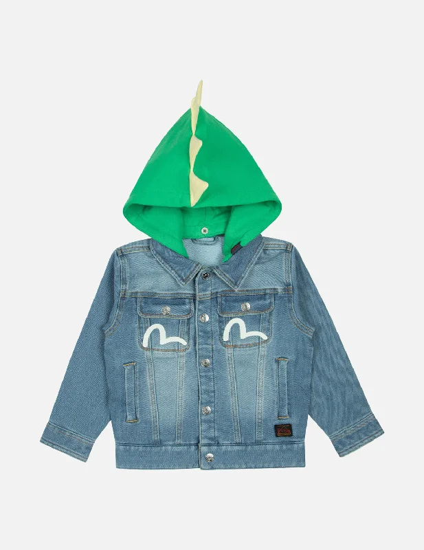 Dinosaur Detachable Hood Regular Fit Daicock Print Denim Jacket Zip Front Button Front Snap Front Dinosaur Detachable Hood Regular Fit Daicock Print Denim Jacket Zip Front Button Front Snap Front