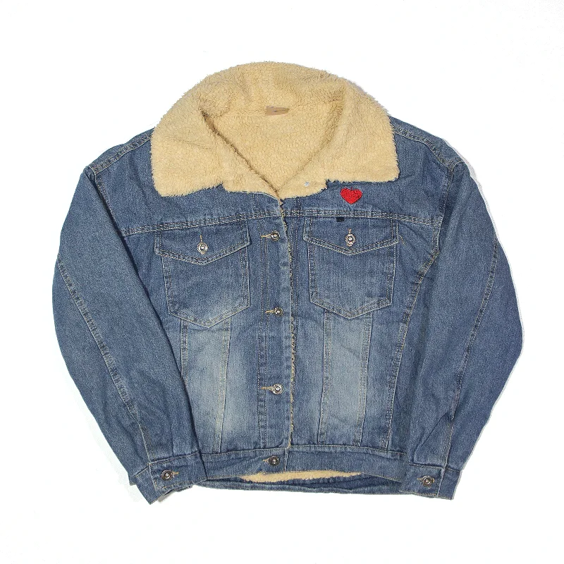 ET SF Jacket Blue Denim Sherpa Lined Womens L Jersey Jacket Tulle Jacket Batik Jacket