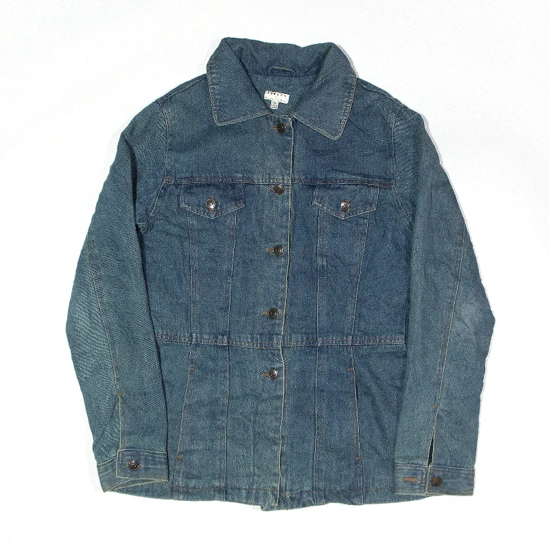 GIACCA Jacket Blue 90s Denim Womens M Print Jacket Jacquard Jacket Embroidered Jacket