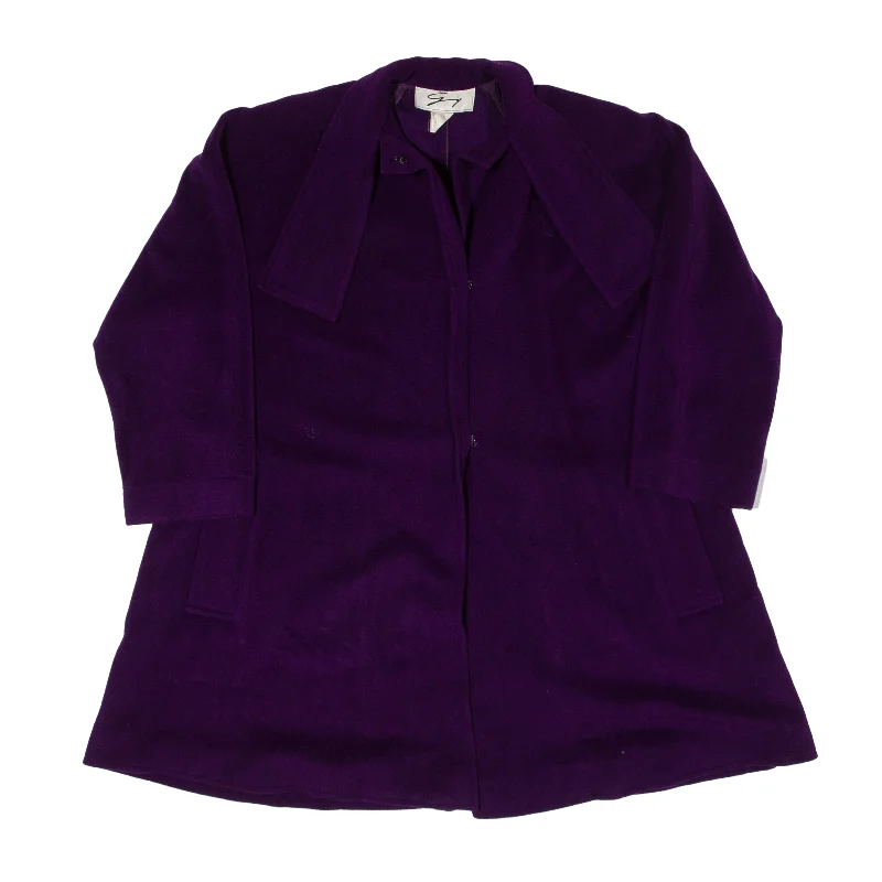 GY Overcoat Jacket Purple Wool 80s Womens L Pockets Sleeves Lining