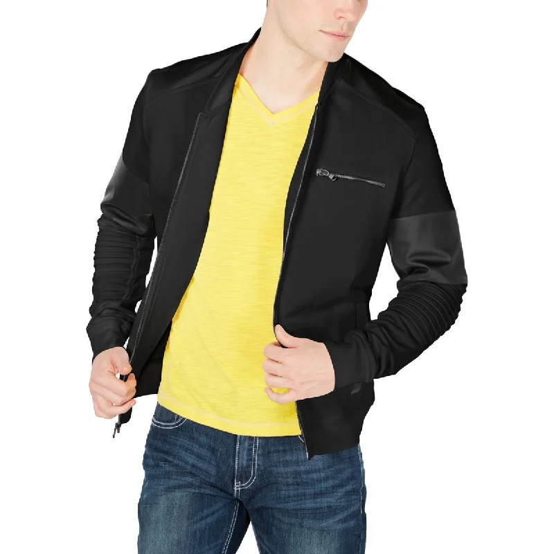 INC Mens Faux Leather Trim Zip Up Jacket Print Jacket Jacquard Jacket Patchwork Jacket INC Mens Faux Leather Trim Zip Up Jacket Print Jacket Jacquard Jacket Patchwork Jacket
