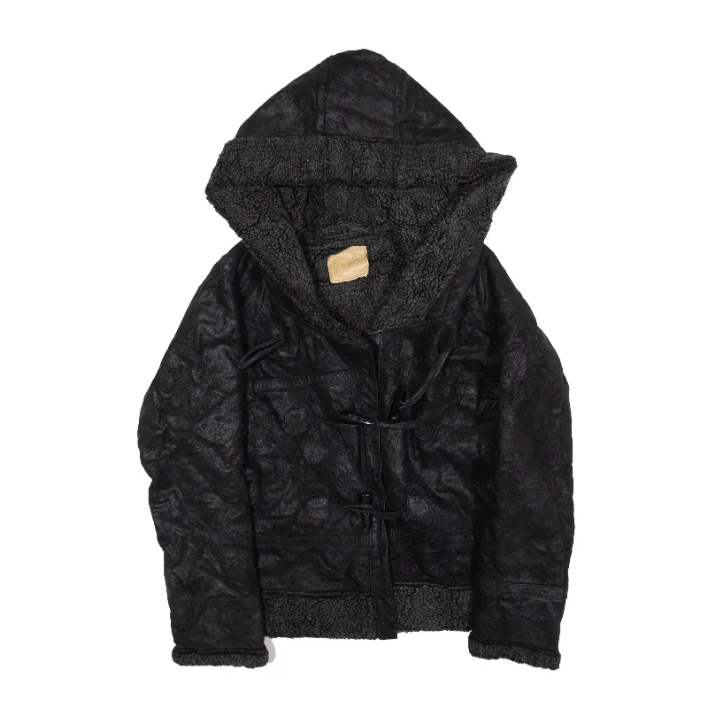 LOAF Duffle Jacket Black Womens S Herringbone Jacket Checkered Jacket Solid Jacket