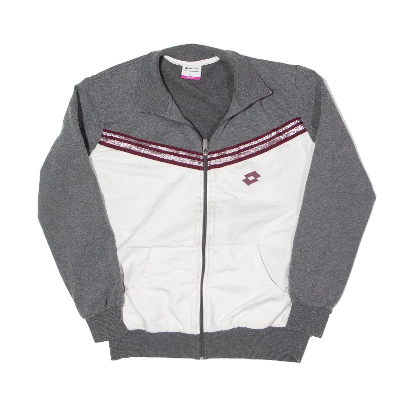 LOTTO Track Jacket Grey Womens L Tiered Jacket Buttoned Jacket Zippered Jacket