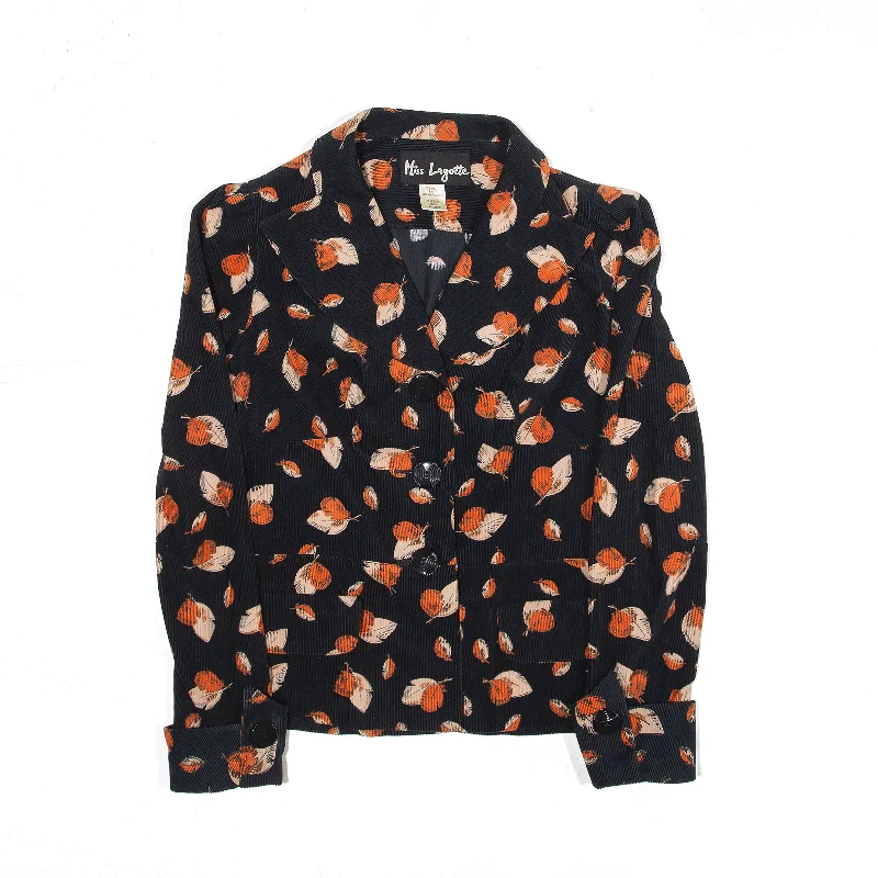 MISS LAGOTTE Leaves Jacket Black Floral Corduroy Blazer Womens M Cardigan Sweater Pullover MISS LAGOTTE Leaves Jacket Black Floral Corduroy Blazer Womens M Cardigan Sweater Pullover