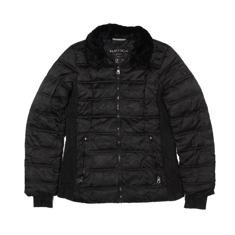 NAUTICA Puffer Jacket Black Womens S Boat Neck Shawl Collar Notched Collar