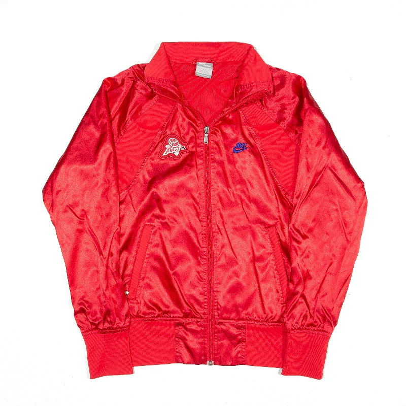 NIKE Track Jacket Red Nylon Womens S Toggled Jacket Drawstring Jacket Belted Jacket