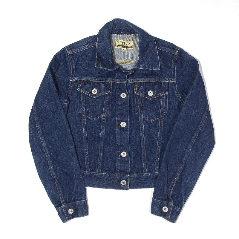REPLAY Jacket Blue Denim Womens S Belted Jacket Elasticated Jacket Padded Jacket