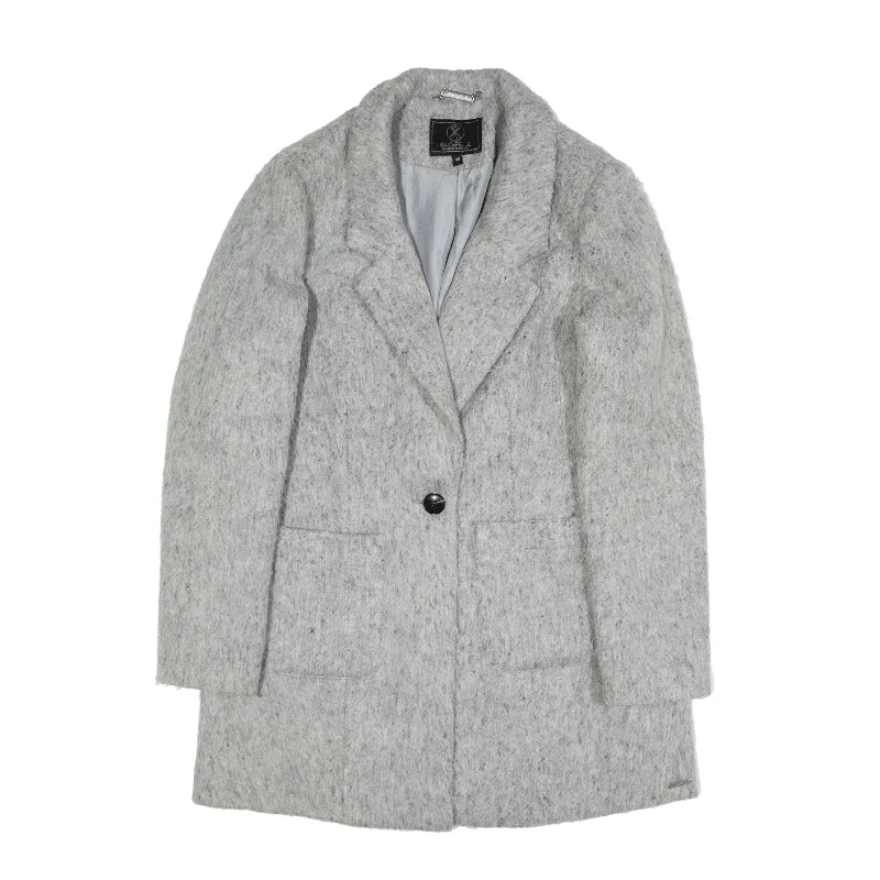 RINO & PEELE Overcoat Jacket Grey Wool Womens M Trim Padded Insulated