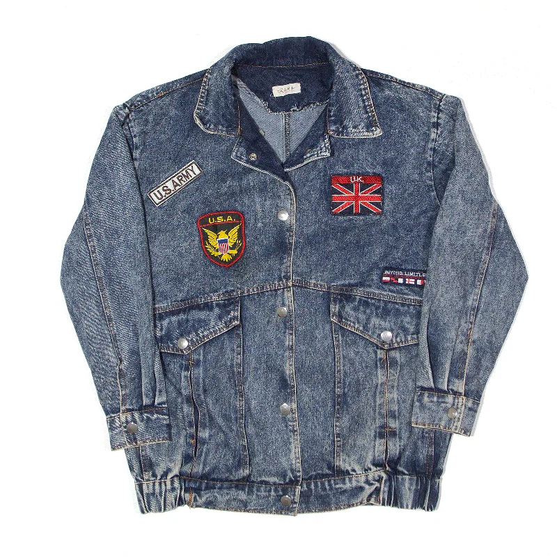 USA Union Jack Patched Jacket Blue Denim Womens L Nylon Jacket Polyester Jacket Spandex Jacket USA Union Jack Patched Jacket Blue Denim Womens L Nylon Jacket Polyester Jacket Spandex Jacket