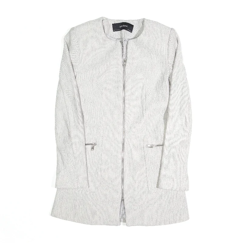 ZARA BASIC Grey Jacket Womens S Stand-Up Collar Roll-Neck Collar Turtle Neck
